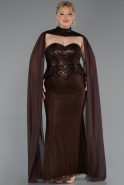 Robe de Soirée Grande Taille Longue Dantelle Brun ABU6361