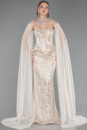 Robe de Soirée Longue Perlé Beige ABU6377