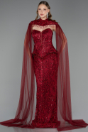 Robe de Soirée Longue Perlé Rouge Bordeaux ABU6377