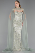 Robe de Soirée Longue Perlé Menthe ABU6377