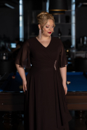 Robe de Soirée Grande Taille Longue Mousseline Brun ABU5180