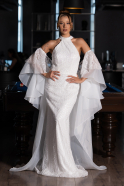 Robe de Soirée Longue Perlé Blanc ABU6348