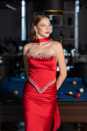 Robe Queue de Poisson Longue Satin Rouge ABU5644