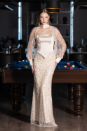 Robe de Soirée Longue Perlé Beige ABU6358