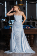Robe de Soirée Longue Perlé Bleu clair ABU5511