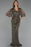 Robe de Soirée Grande Taille Longue Perlé Kaki ABU6389