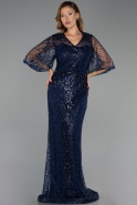 Robe de Soirée Grande Taille Longue Perlé Bleu Marine ABU6389