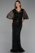 Robe de Soirée Grande Taille Longue Perlé Noir ABU6389