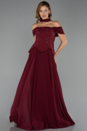 Robe de Soirée Longue Mousseline Rouge Bordeaux ABU6390