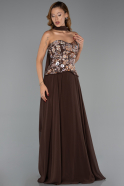 Robe de Soirée Longue Mousseline Brun ABU6391