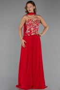Robe de Soirée Longue Mousseline Rouge ABU6391