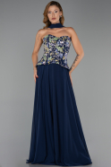 Robe de Soirée Longue Mousseline Bleu Marine ABU6391
