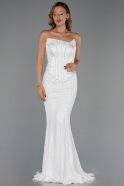 Robe Grande Taille Longue Dantelle Blanc ABU6394