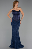 Robe Grande Taille Longue Dantelle Bleu Marine ABU6394