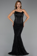 Robe Grande Taille Longue Dantelle Noir ABU6394