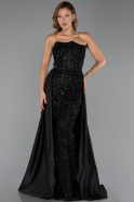 Robe de Soirée Longue Dantelle Noir ABU6393