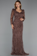 Robe De Soirée Grande Taille Longue Perlé Brun ABU5388