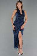 Robe de Cérémonie Midi Satin Bleu Marine ABK2506