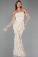 Robe de Soirée Longue Perlé Beige ABU5922