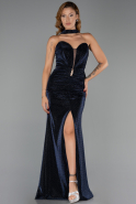 Robe de Soirée Longue Pierreux Bleu Marine ABU6398