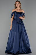 Robe de Soirée Longue Satin Bleu Marine ABU6399
