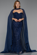 Robe de Soirée Longue Perlé Bleu Marine ABU6372
