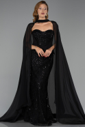 Robe de Soirée Longue Perlé Noir ABU6372