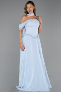 Robe de Soirée Longue Mousseline Bleu clair ABU6400