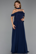 Robe de Soirée Longue Mousseline Bleu Marine ABU6400