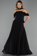 Robe de Soirée Longue Mousseline Noir ABU6400