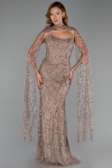 Robe de Soirée Longue Perlé Brun clair ABU6401