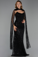 Robe de Soirée Longue Perlé Noir ABU6401