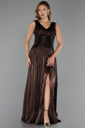 Robe de Soirée Longue Mousseline Brun ABU6403