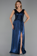 Robe de Soirée Longue Mousseline Bleu Marine ABU6403