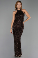 Robe de Soirée Longue Dantelle Brun ABU6405