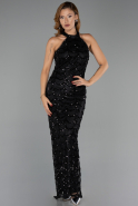 Robe de Soirée Longue Dantelle Noir ABU6405