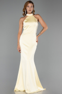 Robe de Soirée Longue Satin Jaune ABU6406