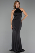 Robe de Soirée Longue Satin Noir ABU6406