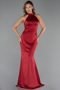 Robe de Soirée Longue Satin Rouge Bordeaux ABU6406