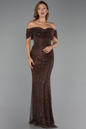 Robe de Soirée Longue Perlé Brun ABU6411