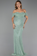 Robe de Soirée Longue Perlé Menthe ABU6411
