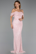 Robe de Soirée Longue Perlé Poudre ABU6411