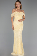 Robe de Soirée Longue Perlé Jaune ABU6411