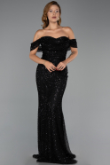 Robe de Soirée Longue Perlé Noir ABU6411
