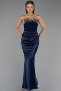 Robe Queue de Poisson Longue Satin Bleu Marine ABU5820