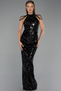 Robe de Soirée Longue Squameuse Noir ABU6417