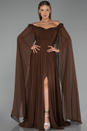 Robe de Soirée Longue Mousseline Brun ABU3462