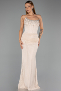 Robe Queue de Poisson Longue Dantelle Beige ABU6686