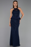 Robe de Soirée Longue Dantelle Bleu Marine ABU6425