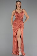 Robe de Soirée Longue Satin Marron Clair ABU6427